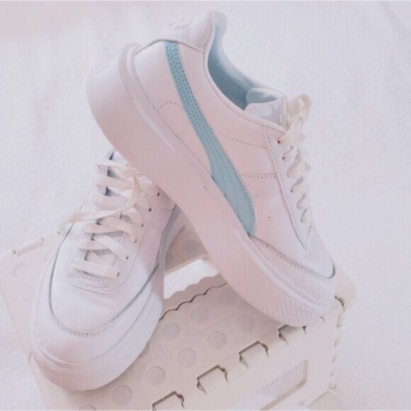 PUMA OSLO MAJA White + Mint Blue Platform Sneakers - Picture 7 of 16